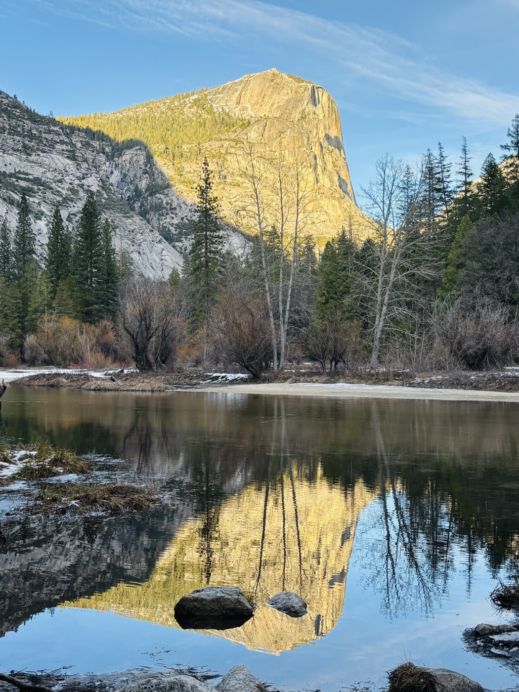 Granite peak reflected in Mirror Lake, Yosemite, photographed by Maithili Joshi
